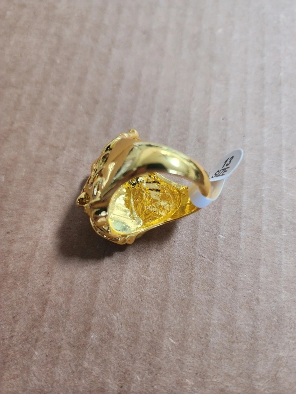 Men’s Gold Tone Roaring Lion Ring Size 13 Statement Ring